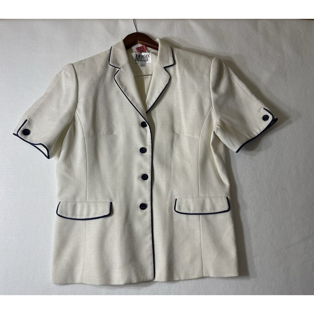 Morgan Miller Women's White with Blue Trim Suit Jacket / Top Size 14